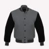 dark grey wool body & black wool sleeves varsity jacket