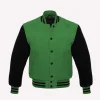 kelly green wool body & black wool sleeves varsity jacket