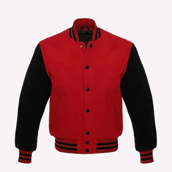 red wool body & black wool sleeves varsity jacket